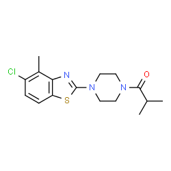 ChemSpider 2D Image | 1-[4-(5-Chloro-4-methyl-1,3-benzothiazol-2-yl)-1-piperazinyl]-2-methyl-1-propanone | C16H20ClN3OS
