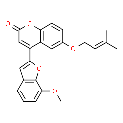 ChemSpider 2D Image | 4-(7-Methoxy-1-benzofuran-2-yl)-6-[(3-methyl-2-buten-1-yl)oxy]-2H-chromen-2-one | C23H20O5