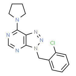 ChemSpider 2D Image | 3-(2-Chlorobenzyl)-7-(1-pyrrolidinyl)-3H-[1,2,3]triazolo[4,5-d]pyrimidine | C15H15ClN6