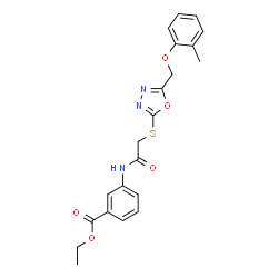 ChemSpider 2D Image | Ethyl 3-{[({5-[(2-methylphenoxy)methyl]-1,3,4-oxadiazol-2-yl}sulfanyl)acetyl]amino}benzoate | C21H21N3O5S