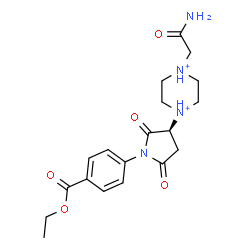 ChemSpider 2D Image | 1-(2-Amino-2-oxoethyl)-4-{(3S)-1-[4-(ethoxycarbonyl)phenyl]-2,5-dioxo-3-pyrrolidinyl}piperazinediium | C19H26N4O5