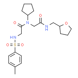 ChemSpider 2D Image | N-[(4-Methylphenyl)sulfonyl]glycyl-N~2~-cyclopentyl-N-(tetrahydro-2-furanylmethyl)glycinamide | C21H31N3O5S