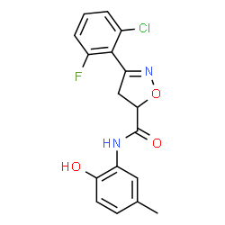 ChemSpider 2D Image | 3-(2-chloro-6-fluorophenyl)-N-(2-hydroxy-5-methylphenyl)-4,5-dihydroisoxazole-5-carboxamide | C17H14ClFN2O3