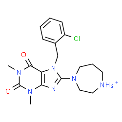 ChemSpider 2D Image | 4-[7-(2-Chlorobenzyl)-1,3-dimethyl-2,6-dioxo-2,3,6,7-tetrahydro-1H-purin-8-yl]-1,4-diazepan-1-ium | C19H24ClN6O2