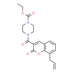 ChemSpider 2D Image | Ethyl 4-[(8-allyl-2-oxo-2H-chromen-3-yl)carbonyl]-1-piperazinecarboxylate | C20H22N2O5