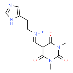 ChemSpider 2D Image | (E)-(1,3-Dimethyl-2,4,6-trioxohexahydro-5-pyrimidinyl)-N-[2-(1H-imidazol-5-yl)ethyl]methaniminium | C12H16N5O3
