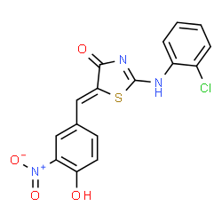 ChemSpider 2D Image | 2-(2-Chloro-phenylimino)-5-(4-hydroxy-3-nitro-benzylidene)-thiazolidin-4-one | C16H10ClN3O4S