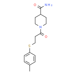 ChemSpider 2D Image | 1-{3-[(4-Methylphenyl)sulfanyl]propanoyl}-4-piperidinecarboxamide | C16H22N2O2S