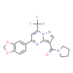 ChemSpider 2D Image | (5-Benzo[1,3]dioxol-5-yl-7-trifluoromethyl-pyrazolo[1,5-a]pyrimidin-3-yl)-pyrrolidin-1-yl-methanone | C19H15F3N4O3