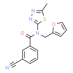 ChemSpider 2D Image | 3-Cyano-N-(2-furylmethyl)-N-(5-methyl-1,3,4-thiadiazol-2-yl)benzamide | C16H12N4O2S