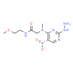 ChemSpider 2D Image | N~2~-(2-Hydrazino-5-nitro-4-pyrimidinyl)-N-(2-methoxyethyl)-N~2~-methylglycinamide | C10H17N7O4