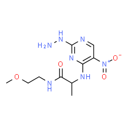 ChemSpider 2D Image | N~2~-(2-Hydrazino-5-nitro-4-pyrimidinyl)-N-(2-methoxyethyl)alaninamide | C10H17N7O4