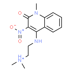 ChemSpider 2D Image | N,N-Dimethyl-2-[(1-methyl-3-nitro-2-oxo-1,2-dihydro-4-quinolinyl)amino]ethanaminium | C14H19N4O3