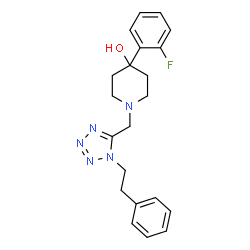 ChemSpider 2D Image | 4-(2-Fluoro-phenyl)-1-(1-phenethyl-1H-tetrazol-5-ylmethyl)-piperidin-4-ol | C21H24FN5O