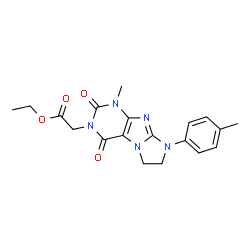 ChemSpider 2D Image | (1-Methyl-2,4-dioxo-8-p-tolyl-1,2,4,6,7,8-hexahydro-imidazo[2,1-f]purin-3-yl)-acetic acid ethyl ester | C19H21N5O4