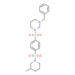 ChemSpider 2D Image | 1-Benzyl-3-({4-[(3-methyl-1-piperidinyl)sulfonyl]phenyl}sulfonyl)hexahydropyrimidine | C23H31N3O4S2