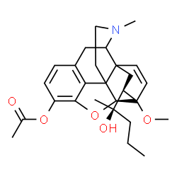 ChemSpider 2D Image | (5beta,18R)-18-[(2R)-2-Hydroxy-2-pentanyl]-6-methoxy-17-methyl-7,8-didehydro-18,19-dihydro-4,5-epoxy-6,14-ethenomorphinan-3-yl acetate | C27H35NO5