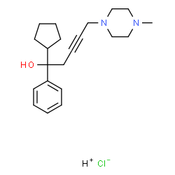 ChemSpider 2D Image | Hydrogen chloride 1-cyclopentyl-5-(4-methyl-1-piperazinyl)-1-phenyl-3-pentyn-1-ol (1:1:1) | C21H31ClN2O