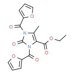 ChemSpider 2D Image | Ethyl 1,3-di(2-furoyl)-5-methyl-2-oxo-2,3-dihydro-1H-imidazole-4-carboxylate | C17H14N2O7