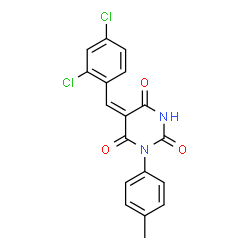 ChemSpider 2D Image | (5E)-5-(2,4-Dichlorobenzylidene)-1-(4-methylphenyl)-2,4,6(1H,3H,5H)-pyrimidinetrione | C18H12Cl2N2O3