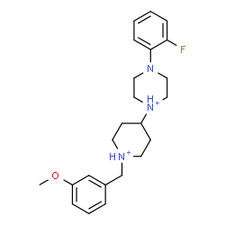 ChemSpider 2D Image | 4-(2-Fluorophenyl)-1-[1-(3-methoxybenzyl)-4-piperidiniumyl]piperazin-1-ium | C23H32FN3O