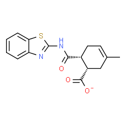 ChemSpider 2D Image | (1S,6R)-6-(1,3-Benzothiazol-2-ylcarbamoyl)-3-methyl-3-cyclohexene-1-carboxylate | C16H15N2O3S