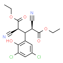 ChemSpider 2D Image | Diethyl (2S,4S)-2,4-dicyano-3-(3,5-dichloro-2-hydroxyphenyl)pentanedioate | C17H16Cl2N2O5