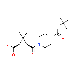 ChemSpider 2D Image | (1R,3S)-2,2-Dimethyl-3-[(4-{[(2-methyl-2-propanyl)oxy]carbonyl}-1-piperazinyl)carbonyl]cyclopropanecarboxylic acid | C16H26N2O5