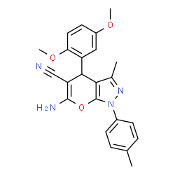 ChemSpider 2D Image | 6-amino-4-(2,5-dimethoxyphenyl)-3-methyl-1-(4-methylphenyl)-4H-pyrano[2,3-c]pyrazole-5-carbonitrile | C23H22N4O3