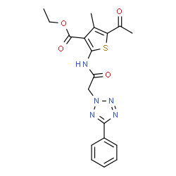 ChemSpider 2D Image | Ethyl 5-acetyl-4-methyl-2-{[(5-phenyl-2H-tetrazol-2-yl)acetyl]amino}-3-thiophenecarboxylate | C19H19N5O4S