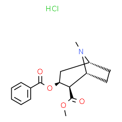 ChemSpider 2D Image | Methyl (1R,2R,3S,5R)-3-(benzoyloxy)-8-methyl-8-azabicyclo[3.2.1]octane-2-carboxylate hydrochloride (1:1) | C17H22ClNO4