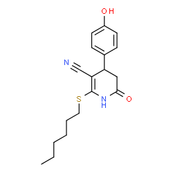 ChemSpider 2D Image | 6-(hexylthio)-4-(4-hydroxyphenyl)-2-oxo-3,4-dihydro-1H-pyridine-5-carbonitrile | C18H22N2O2S