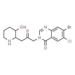 ChemSpider 2D Image | 7-Bromo-6-chloro-3-[3-(3-hydroxy-2-piperidinyl)-2-oxopropyl]-4(3H)-quinazolinone | C16H17BrClN3O3