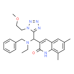 ChemSpider 2D Image | 3-{[Benzyl(ethyl)amino][1-(2-methoxyethyl)-1H-tetrazol-5-yl]methyl}-6,8-dimethyl-2(1H)-quinolinone | C25H30N6O2