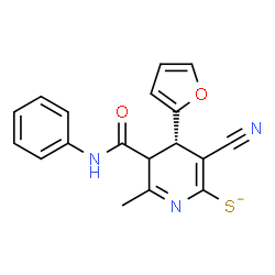 ChemSpider 2D Image | (4S)-3-Cyano-4-(2-furyl)-6-methyl-5-(phenylcarbamoyl)-4,5-dihydro-2-pyridinethiolate | C18H14N3O2S