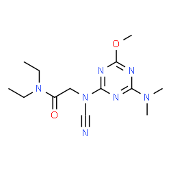 ChemSpider 2D Image | 2-[Cyano-(4-dimethylamino-6-methoxy-[1,3,5]triazin-2-yl)-amino]-N,N-diethyl-acetamide | C13H21N7O2