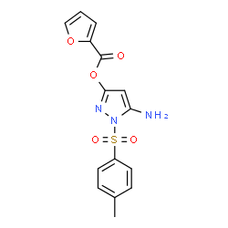 ChemSpider 2D Image | 5-Amino-1-[(4-methylphenyl)sulfonyl]-1H-pyrazol-3-yl 2-furoate | C15H13N3O5S