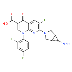 ChemSpider 2D Image | 7-[(1R,5S)-6-Amino-3-azabicyclo[3.1.0]hex-3-yl]-1-(2,4-difluorophenyl)-6-fluoro-4-oxo-1,4-dihydro-1,8-naphthyridine-3-carboxylic acid | C20H15F3N4O3