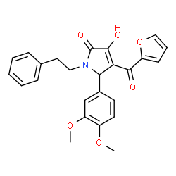 ChemSpider 2D Image | 5-(3,4-Dimethoxyphenyl)-4-(2-furoyl)-3-hydroxy-1-(2-phenylethyl)-1,5-dihydro-2H-pyrrol-2-one | C25H23NO6