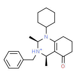 ChemSpider 2D Image | (2S,4R)-3-Benzyl-1-cyclohexyl-2,4-dimethyl-5-oxo-1,2,3,4,5,6,7,8-octahydroquinazolin-3-ium | C23H33N2O