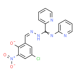 ChemSpider 2D Image | 4-Chloro-2-nitro-6-[(Z)-{[2-pyridinyl(2-pyridinylimino)methyl]hydrazono}methyl]phenolate | C18H12ClN6O3