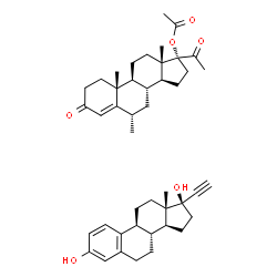 ChemSpider 2D Image | (6alpha)-6-Methyl-3,20-dioxopregn-4-en-17-yl acetate - (17alpha)-19-norpregna-1,3,5(10)-trien-20-yne-3,17-diol (1:1) | C44H58O6