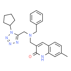 ChemSpider 2D Image | 3-({Benzyl[(1-cyclopentyl-1H-tetrazol-5-yl)methyl]amino}methyl)-7-methyl-2(1H)-quinolinone | C25H28N6O