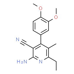 ChemSpider 2D Image | 2-Amino-4-(3,4-dimethoxyphenyl)-6-ethyl-5-methylnicotinonitrile | C17H19N3O2
