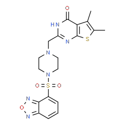 ChemSpider 2D Image | 2-{[4-(2,1,3-Benzoxadiazol-4-ylsulfonyl)-1-piperazinyl]methyl}-5,6-dimethylthieno[2,3-d]pyrimidin-4(3H)-one | C19H20N6O4S2