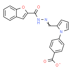 ChemSpider 2D Image | 4-(2-{[(1-Benzofuran-2-ylcarbonyl)hydrazono]methyl}-1H-pyrrol-1-yl)benzoate | C21H14N3O4