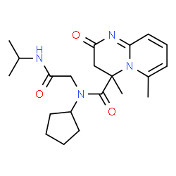 ChemSpider 2D Image | N-Cyclopentyl-N-[2-(isopropylamino)-2-oxoethyl]-4,6-dimethyl-2-oxo-3,4-dihydro-2H-pyrido[1,2-a]pyrimidine-4-carboxamide | C21H30N4O3