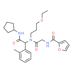ChemSpider 2D Image | N-(2-{[2-(Cyclopentylamino)-1-(2-methylphenyl)-2-oxoethyl](3-ethoxypropyl)amino}-2-oxoethyl)-2-furamide | C26H35N3O5