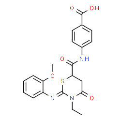 ChemSpider 2D Image | 4-[(2Z)-3-ethyl-2-[(2-methoxyphenyl)imino]-4-oxo-1,3-thiazinane-6-amido]benzoic acid | C21H21N3O5S