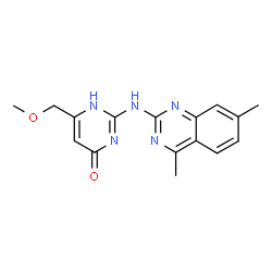ChemSpider 2D Image | 2-[(4,7-Dimethyl-2-quinazolinyl)amino]-6-(methoxymethyl)-4(1H)-pyrimidinone | C16H17N5O2